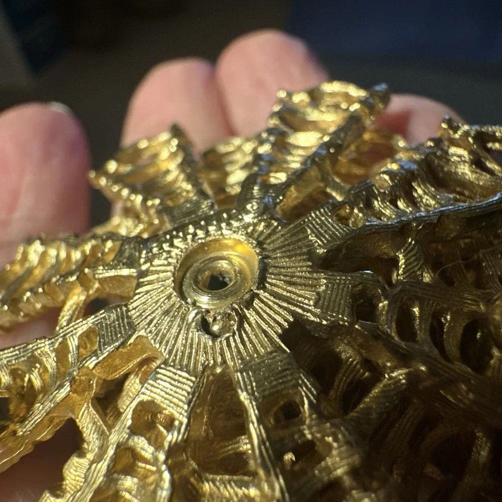 Vintage 1940s-50s Corocraft Flower Brooch Pin 2 Inch Openwork Gold Plated Signed